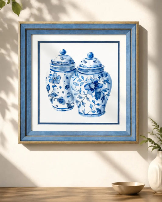 Blue & White Framed Wall art - 12"x12"