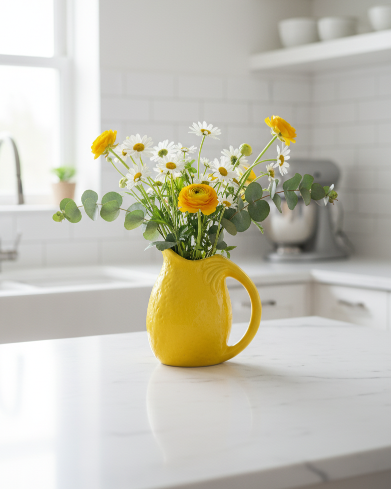 Lemon Glow Ceramic Pitcher Vase - Small