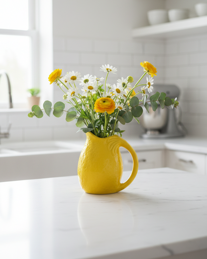 Lemon Glow Ceramic Pitcher Vase - Small