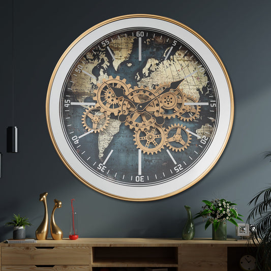 Prime Hour Luxury Designer Wall Clock For Living Room With Moving Gear Mechanism Buy Wall Clock Online - BIG (Steel Body)