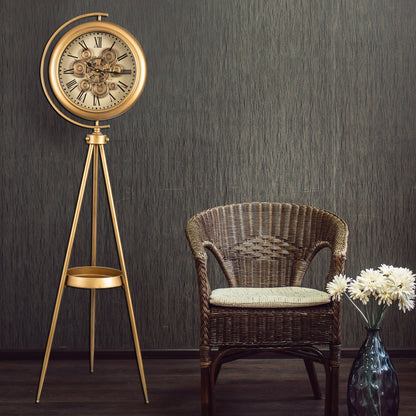 Golden Meridian Tripod Base Luxury Designer Standing Clock With Moving Gear Mechanism Buy Floor Clock Online (Steel Body)