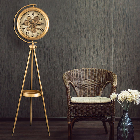 Golden Meridian Tripod Base Luxury Designer Standing Clock With Moving Gear Mechanism Buy Floor Clock Online (Steel Body)