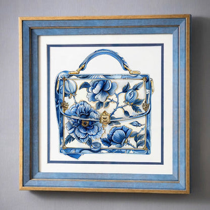 Blue & White Framed Wall art - 12"x12"