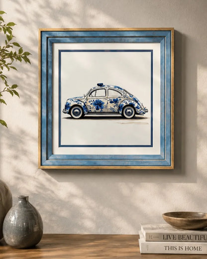Blue & White Framed Wall art - 12"x12"