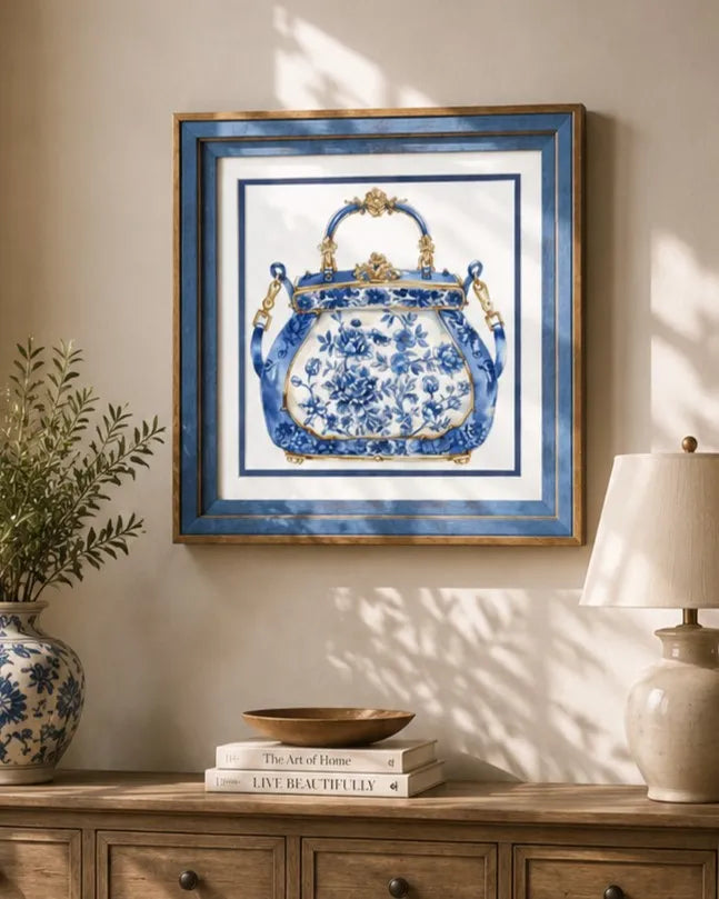 Blue & White Framed Wall art - 12"x12"