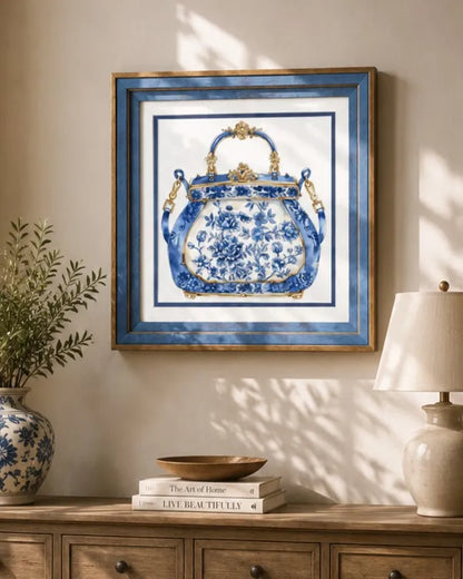 Blue & White Framed Wall art - 12"x12"