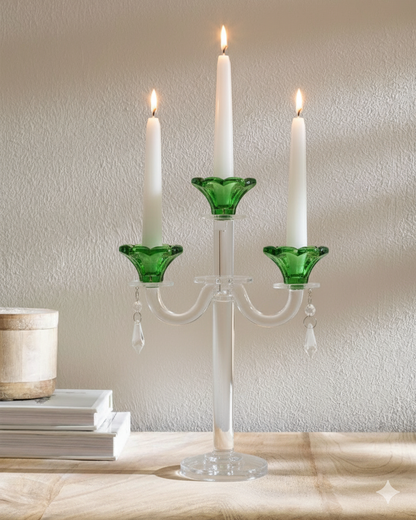 Emerald Radiant 3-Arms Crystal Candle Stand