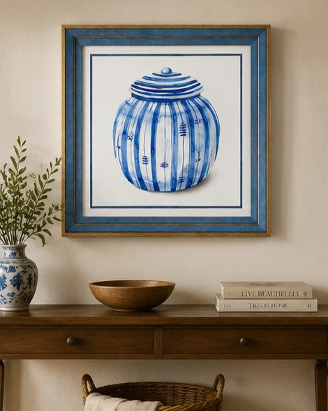 Blue & White Framed Wall art - 12"x12"