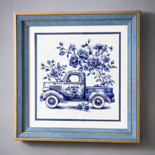 Blue & White Framed Wall art - 12"x12"