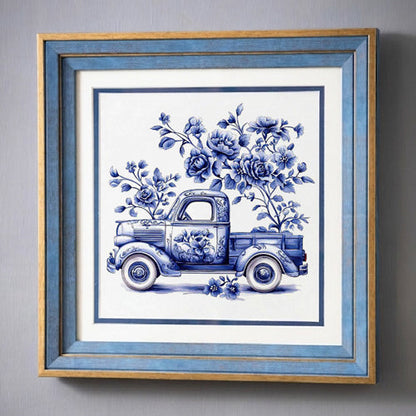 Blue & White Framed Wall art - 12"x12"