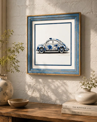 Blue & White Framed Wall art - 12"x12"
