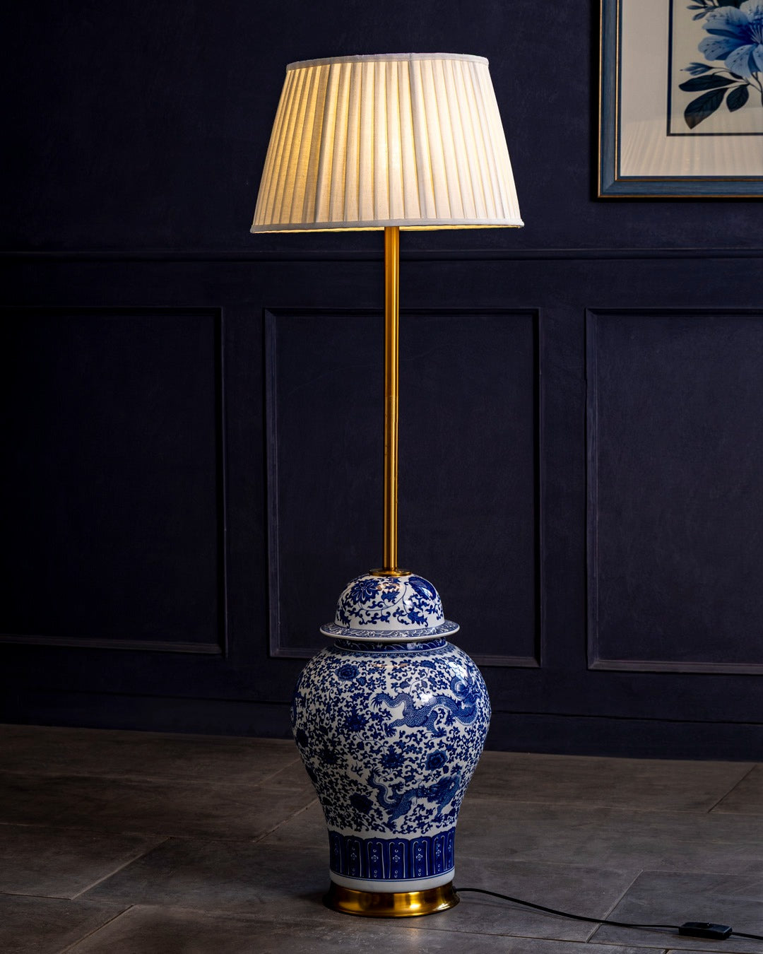 Dragon Motif Temple Jar Floor Lamp