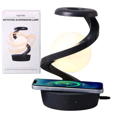 Bigsmall Leviosa Rotating Suspension Lamp with Wireless Charger | Hovering Floating Light | Colorful Modes | Hand Wave Sensor | Modern Spiral LED Night Lamp for Bedroom and Living Room Home Decor