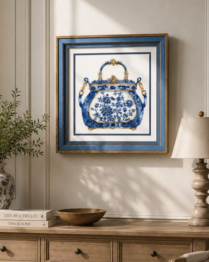 Blue & White Framed Wall art - 12"x12"