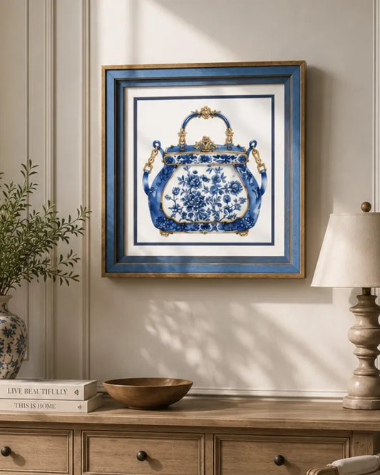Blue & White Framed Wall art - 12"x12"