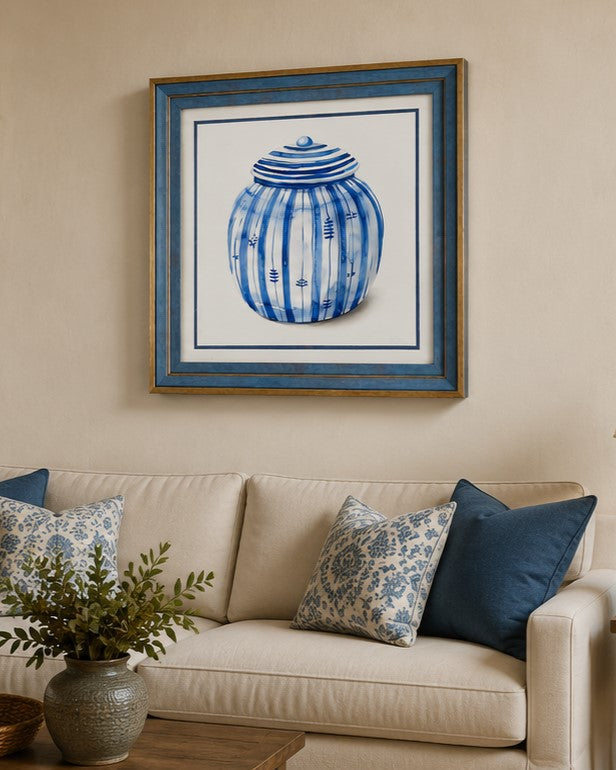 Blue & White Framed Wall art - 12"x12"