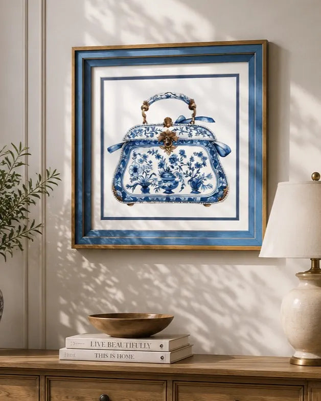 Blue & White Framed Wall art - 12"x12"