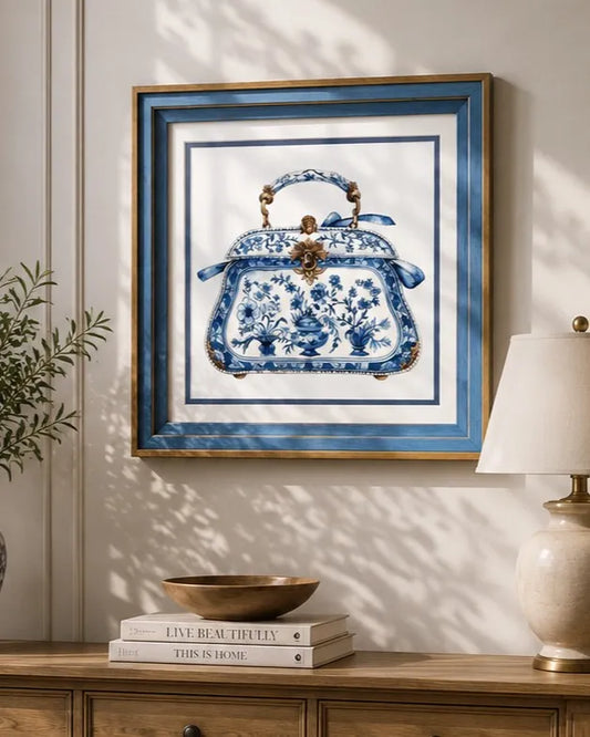 Blue & White Framed Wall art - 12"x12"