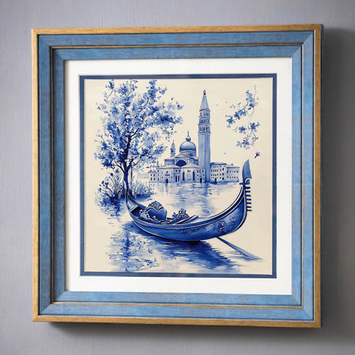 Blue & White Framed Wall art - 12"x12"