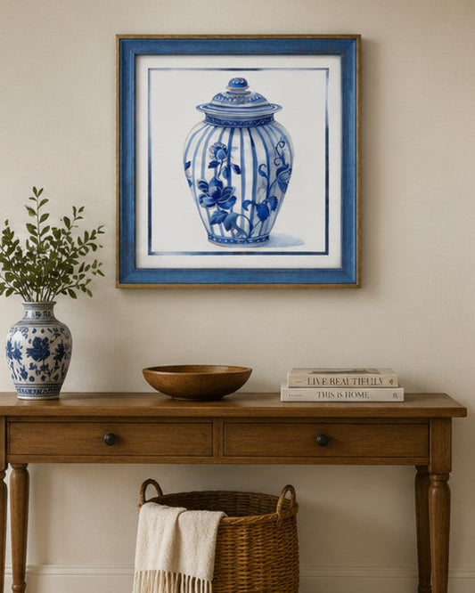 Blue & White Framed Wall art - 12"x12"