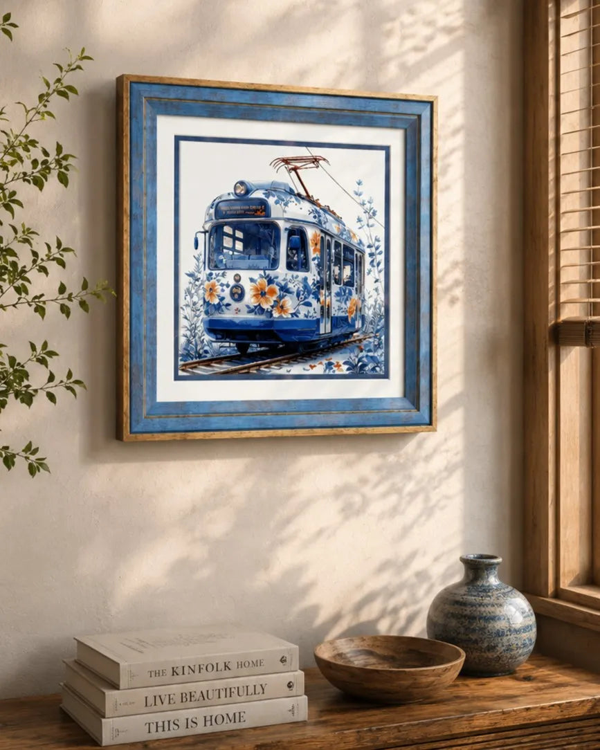 Blue & White Framed Wall art - 12"x12"