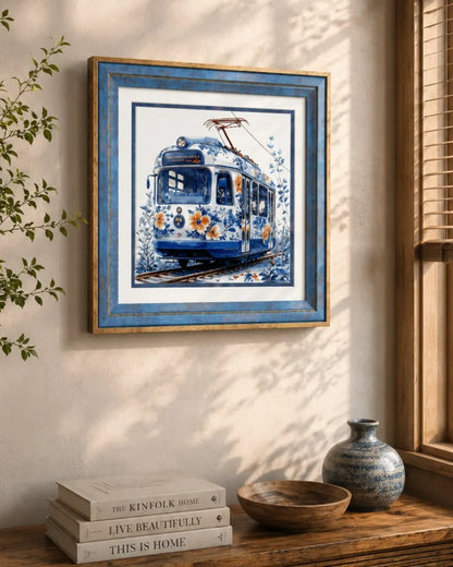 Blue & White Framed Wall art - 12"x12"