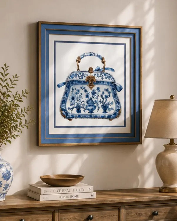 Blue & White Framed Wall art - 12"x12"