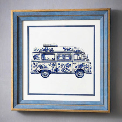 Blue & White Framed Wall art - 12"x12"