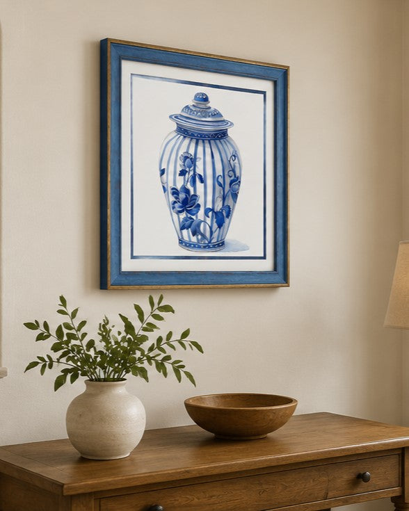 Blue & White Framed Wall art - 12"x12"