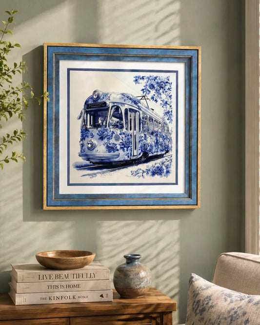 Blue & White Framed Wall art - 12"x12"