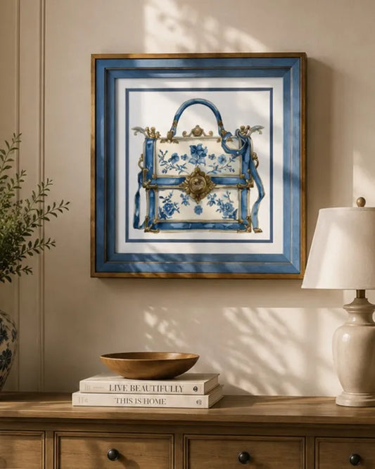 Blue & White Framed Wall art - 12"x12"