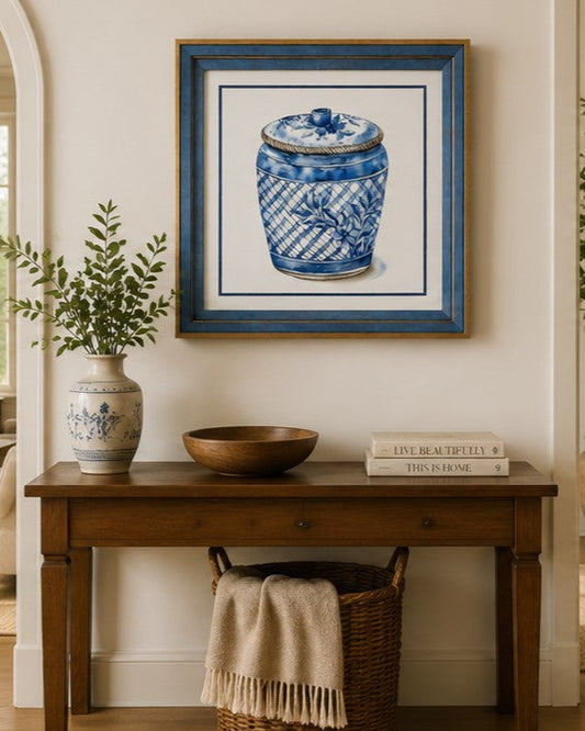 Blue & White Framed Wall art - 12"x12"