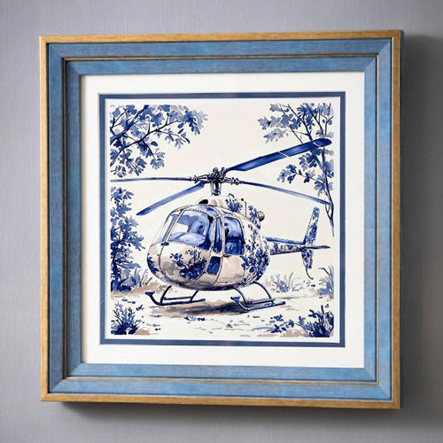 Blue & White Framed Wall art - 12"x12"