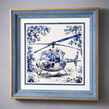 Blue & White Framed Wall art - 12"x12"