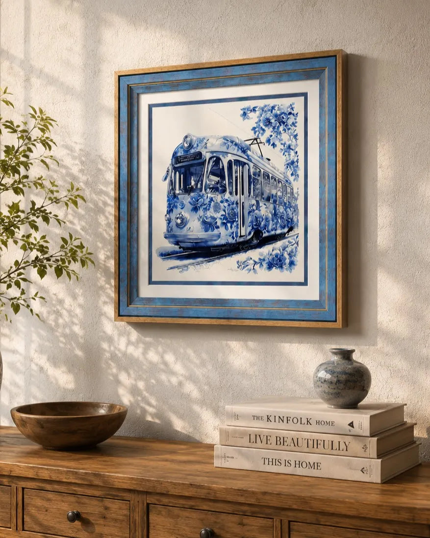 Blue & White Framed Wall art - 12"x12"