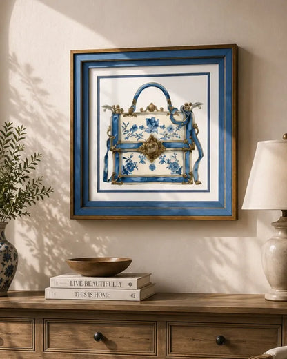 Blue & White Framed Wall art - 12"x12"