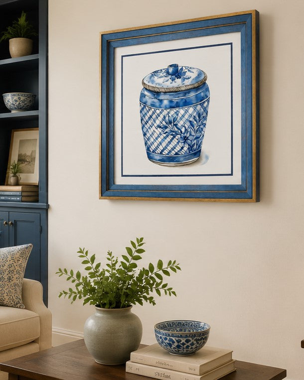 Blue & White Framed Wall art - 12"x12"