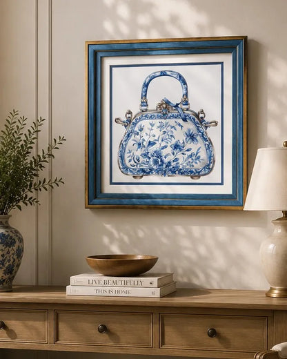 Blue & White Framed Wall art - 12"x12"