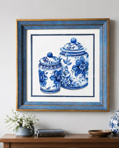 Blue & White Framed Wall art - 12"x12"