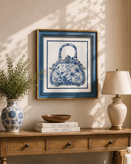 Blue & White Framed Wall art - 12"x12"