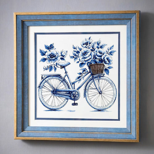Blue & White Framed Wall art - 12"x12"