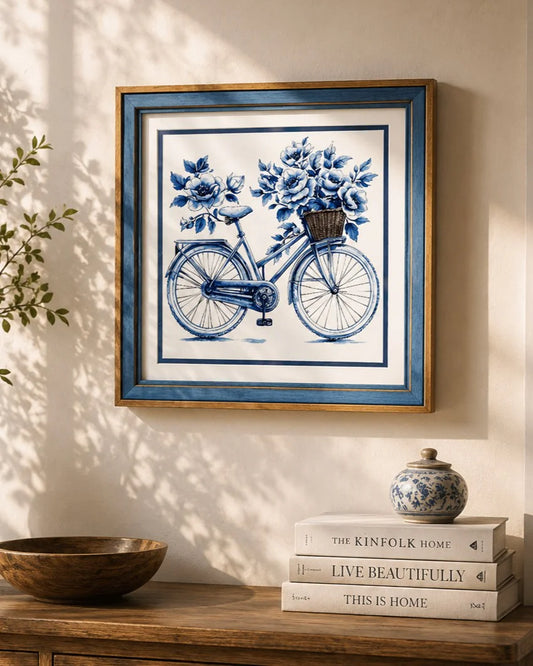Blue & White Framed Wall art - 12"x12"