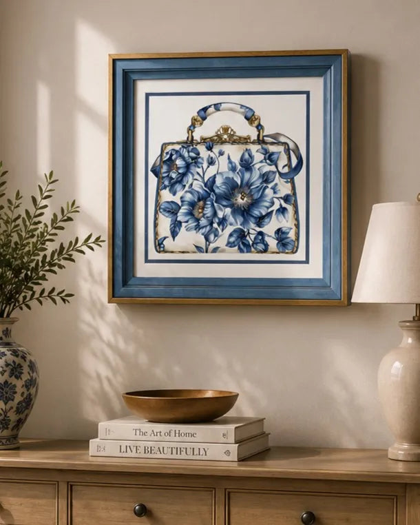 Blue & White Framed Wall art - 12"x12"