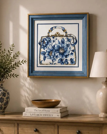Blue & White Framed Wall art - 12"x12"