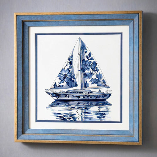 Blue & White Framed Wall art - 12"x12"