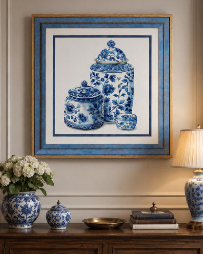 Blue & White Framed Wall art - 12"x12"