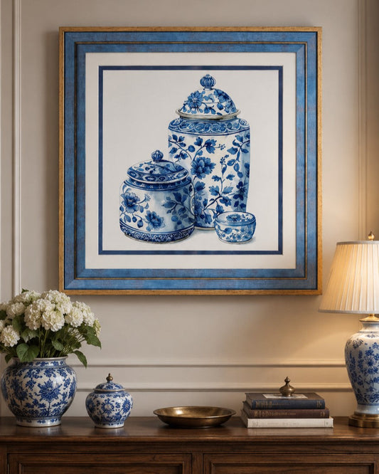 Blue & White Framed Wall art - 12"x12"
