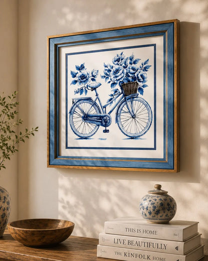 Blue & White Framed Wall art - 12"x12"