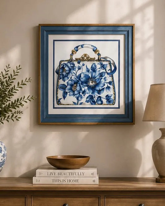 Blue & White Framed Wall art - 12"x12"