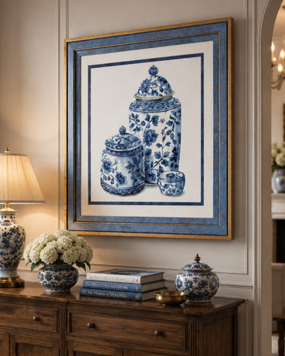 Blue & White Framed Wall art - 12"x12"